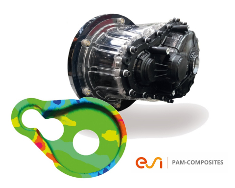 Thermoformed automotive gearbox simulated with ESI's composites manufacturing simulation solution, ( ... 