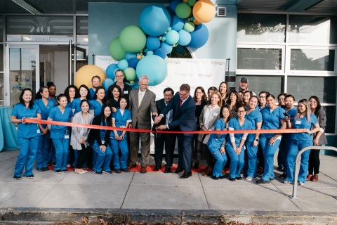 Andrew Beyers, Chief Pharmacy Officer (left), Jesse Arreguin, Mayor of Berkeley and Rick Niemi, Wellspring President and CEO (right) cut the red ribbon to celebrate the Grand Opening of Wellspring Compounding Pharmacy. (Photo: Business Wire)