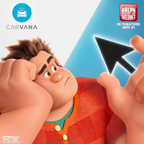Carvana and the characters from Disney’s “Ralph Breaks the Internet” are joining forces throughout a multi-channel campaign to highlight just how fun it can be to buy your car online in as little as 10 minutes and have it delivered to your door as soon as the next day. (Graphic: Business Wire)