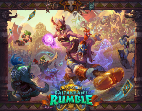 Face Azeroth's mightiest troll gladiators with an arsenal of 135 new cards in Rastakhan's Rumble™, the next expansion for Hearthstone®, Blizzard Entertainment’s smash-hit digital card game that recently hit the 100 million-player mark. (Graphic: Business Wire)