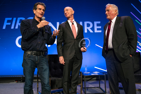 FIRST founder Dean Kamen, honoree Jeff Bezos, and journalist Walter Isaacson speak onstage at the fo ... 