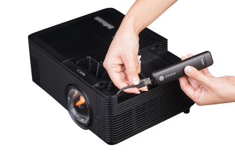 InFocus IN138HDST Series Projector with Google Chromecast inserted into the TechStation bay (Photo:  ... 