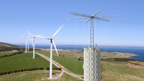 Energy Vault storage tower co-located with wind farm (Photo: Business Wire)