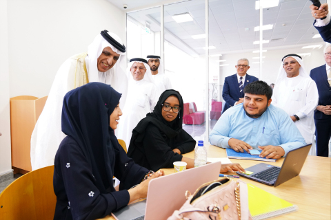 His Highness Sheikh Saud Bin Saqr Al Qasimi greets students during the Grand Opening of the new RAKB ... 