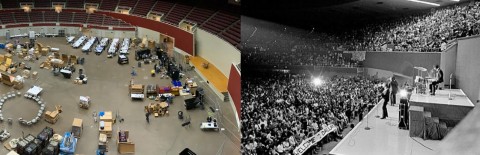 The Kay Bailey Hutchison Convention Center arena in Dallas (Texas) with SCinet in November 2018 and the Beatles in September 1964. (Photo: Business Wire)