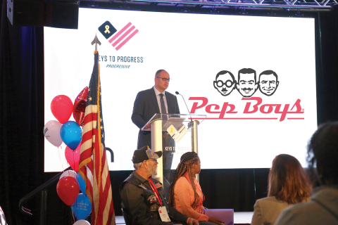 Brian Kaner, president of service for Pep Boys and Icahn Automotive, discusses Pep Boys' involvement in Progressive's Keys to Progress program, which gave away more than 100 refurbished vehicles to veterans across the U.S. during dozens of separate events Nov. 8, 2018. Pep Boys will provide each recipient with a free one-year routine vehicle maintenance package accepted at any of its locations. (Photo: Business Wire)