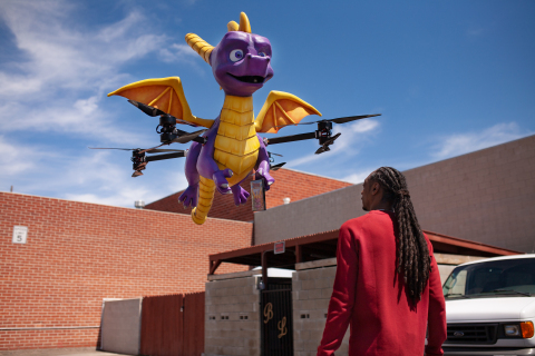 A first of its kind, Spyro the Dragon drone traveled across the United States to commemorate the upcoming videogame launch of Spyro™ Reignited Trilogy. From racing a swamp boat in West Virginia, to chasing a herd of sheep in Colorado, Spyro did it all on his journey to deliver the videogame to entertainment icon, Snoop Dogg! (Photo: Business Wire)