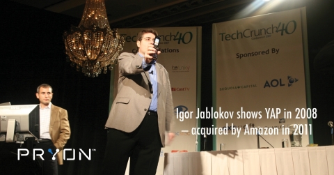 Igor Jablokov, CEO and founder of Pryon, shows Yap's cloud platform for speech recognition - precursor to Amazon Alexa - at inaugural TechCrunch event. (Photo: Business Wire)