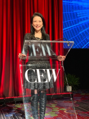 Perfect Corp. founder and CEO, Alice Chang, takes the stage at CEW's Connected Consumer Conference i ... 