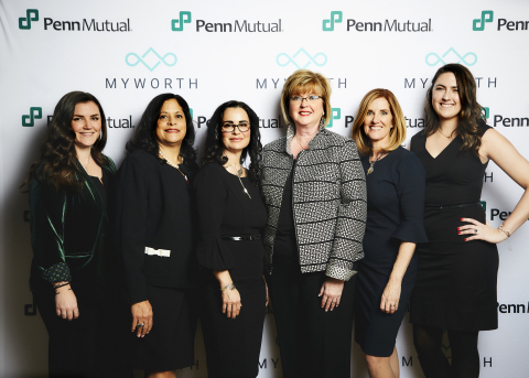 From left to right: Meghan Haley, head of innovation and operations at myWorth Evelyn Gellar, LUTCF, RICP®, head of strategic partnerships at myWorth Ande Frazier CFP®, CLU, ChFC, RICP, BFATM, head of vision and brand at myWorth Eileen McDonnell, chairman and CEO of Penn Mutual Holly Reimel, head of adviser engagement at myWorth Meredith Morris, head of digital strategy at myWorth (Photo: Business Wire)