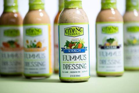 Ranch and other popular flavors of O'DANG Hummus dressing. The ‘Full Flavor, Fewer Calorie’ dressing line is gluten-free, preservative-free and free of high fructose corn syrup. This versatile product can be enjoyed on salads, as a dip, or as a marinade. (Photo: Business Wire)