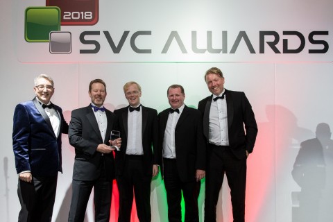 Andy Walsky and Graham Woods (ExaGrid) accept SVC award from Richard Merrin (Spreckley) (Photo Busin ... 