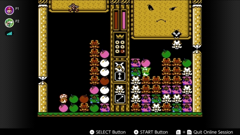 In Wario's Woods, control Toad as he scrambles along the bottom of the screen picking up monsters and bombs and arranging them vertically, horizontally and diagonally to clear the screen of enemies. (Graphic: Business Wire)