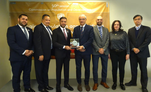 Ali Al-Khouri, CAEU Advisor (middle) with Vincenzo Aquaro, Chief, Digital Government Branch, Division for Public Institutions and Digital Government - UN DESA and officials from both sides (Photo: AETOSWire)