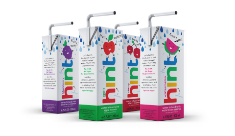 New hint water for kids in blackberry, apple, cherry and watermelon. No juice, no sugar, no diet sweeteners (Photo: Business Wire)