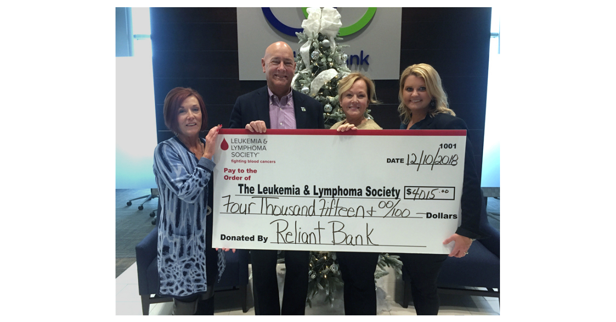 Reliant Bank Earns Top Fundraising Honors with Donation to Leukemia and
