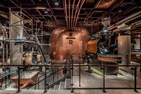 The Starbucks Reserve Roastery New York opens Friday, December 14 featuring a working coffee roasting facility and 30-foot hammered copper cask where coffee rests after roasting. (Photo: Matthew Glac Photography)