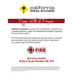 Guests may bring this flyer or mention California Fire Foundation to their server to participate in the fundraiser.