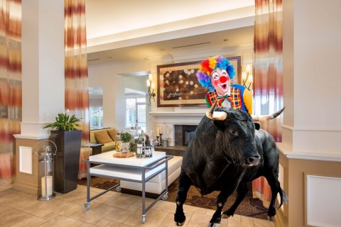No bull: The hotel’s newly renovated lobby is spacious enough for a little clowning around. (Photo: Business Wire)