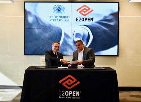 E2open President and CEO, Michael Farlekas, and Massimo Andolina, Senior Vice President of PMI Operations, extend their partnership. (Photo: Business Wire)