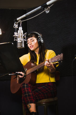 Carli Brill, winner of Cost Plus World Market's "Star Maker Song Contest," during her recording session at Capitol Records with top music producer Francis Murray on December 17, 2018 (Photo: Business Wire)