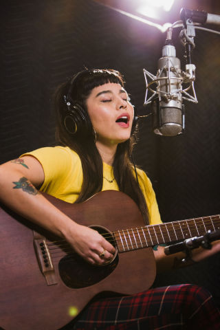 Carli Brill, winner of Cost Plus World Market's "Star Maker Song Contest," during her recording session at Capitol Records with top music producer Francis Murray on December 17, 2018 (Photo: Business Wire)