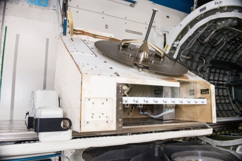 Orbital Sidekick's ISS-HEIST hyperspectral payload (silver rectangular box, right) integrated into the NanoRacks External Platform and awaiting deployment on the International Space Station. Credit: NanoRacks/NASA