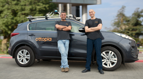 Ottopia's co-founders, Leon Altarac (CTO) and Amit Rosenzweig (CEO) with the company's R&D car. (Pho ...