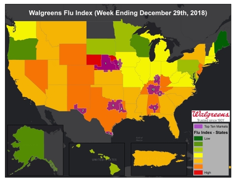 Walgreens Flu Index for Week Ending December 29, 2018. (Graphic: Business Wire)