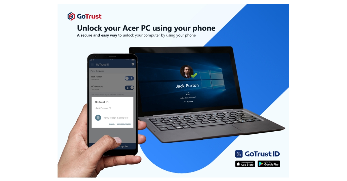 Gotrust Id To Be Preloaded On Acer Computers Gotrust Id Provides Passwordless Windows Hello Login And 2fa To Google And Facebook Services Using Phone Based Biometrics Business Wire