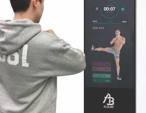 Allblanc launches its healthcare mirror display Allblanc Mirror Fit at CES 2019. Allblanc Mirror Fit, a mirror display-based healthcare device is a new platform that is being developed to enable users to learn diverse exercises remotely at home or in a fitness center. (Photo: Business Wire)