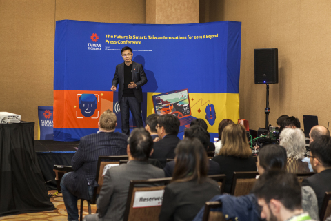 Mr. James Huang, Chairman of TAITRA, speaks on Taiwan's transformation from a high tech manufacturer into a global innovator at the Taiwan Excellence Press Conference at CES 2019. (Photo: Business Wire)