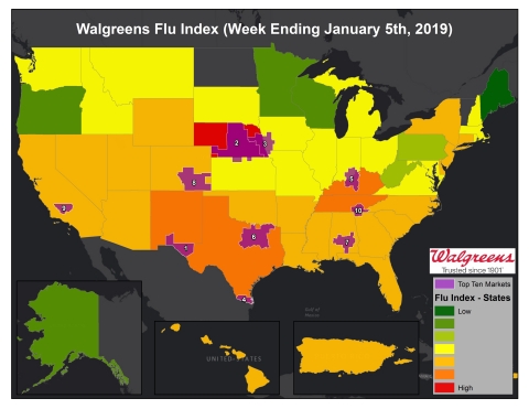 Walgreens Flu Index for Week Ending January 5, 2019. (Graphic: Business Wire)