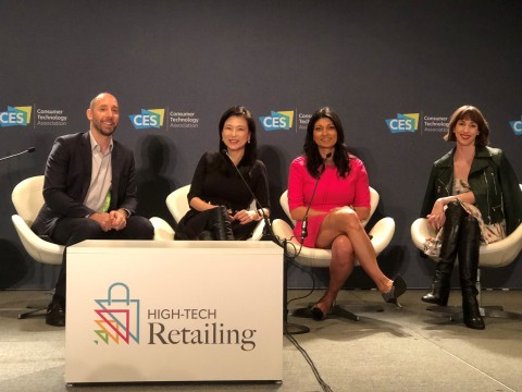Perfect Corp. CEO, Alice Chang, hosts a “Beauty and the Tech” speech and panel with Adam Gam (Perfect Corp. VP of Marketing) and special guests Jessica Pels (Editor-in-Chief at Cosmopolitan) and Prama Bhatt (SVP Digital & eCommerce from Ulta Beauty). (Photo: Business Wire)
