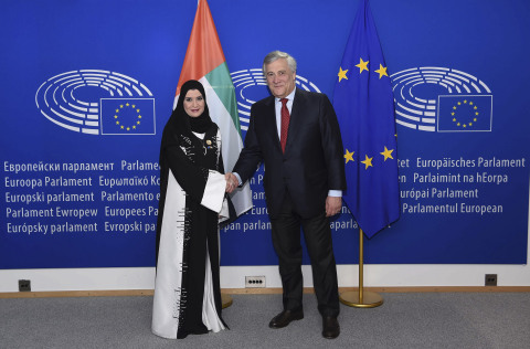 His Excellency Antonio Tajani, President of the European Parliament, and Her Excellency Dr Amal Al Q ... 