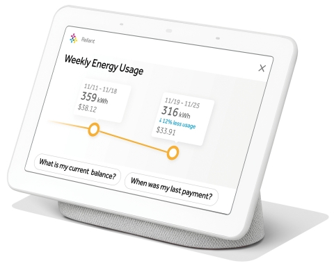 With the Reliant Truly Free Weekends plan, customers receive a free Google Home Hub and can view a customized snapshot of their weekly electricity use. (Photo: Business Wire)