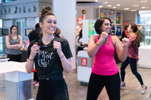 In this photo provided by Nintendo of America, [Felia M. of Nintendo Power Couple] gather at the Nintendo NY store in New York for a Fitness Boxing workout session led by Instagram fitness influencer Niki Klasnic on Jan. 15, 2019. Fitness Boxing is a rhythm-based boxing game for the Nintendo Switch system that offers a variety of training options to help people achieve their fitness goals. (Photo: Business Wire)