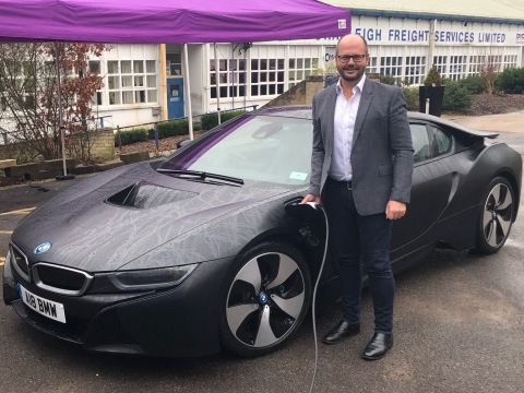 Adam Bond, AFC Energy CEO, charges BMW i8 with world's first fuel cell EV charging system at event i ... 