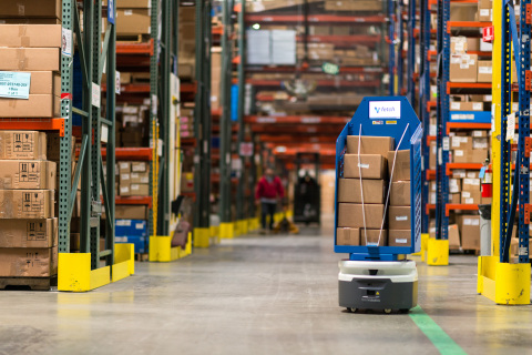 Ryder has partnered with Fetch Robotics to employ autonomous mobile robots like the HMIShelf, which works alongside people to make point-to-point manual material handling easier and safer. (Photo: Business Wire)