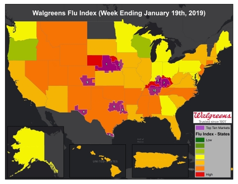 Walgreens Flu Index for Week Ending January 19, 2019. (Graphic: Business Wire)