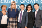 From left to right: Kristalina Georgieva, Chief Executive Officer of the World Bank; H.M. Queen Máxima of the Netherlands; Jack Ma, Executive Chairman of Alibaba; Dame Minouche Shafik, Director, London School of Economics; Chen Long, Director, Luohan Academy (Photo: Business Wire)