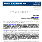 Republic Bancorp, Inc. Reports a 22% Year-Over-Year Increase in Fourth Quarter Pre-Tax Net Income