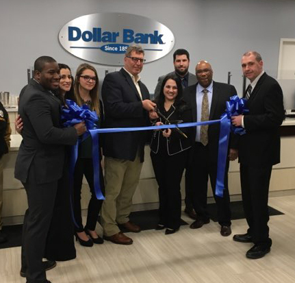 Attendees for the Dollar Bank Moon Township Office ribbon cutting included (left to right) Deonte Wi ... 