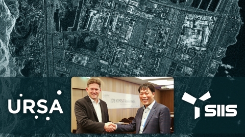 Derek Edinger, Ursa co-founder and chief strategy officer shaking hands with Wook-Hyun Choi, vice president of SI Imaging Services, on the occasion of the renewal of their long-standing partnership to provide intelligence, analytics, and new insights for a wide range of industries. (Graphic: Business Wire)