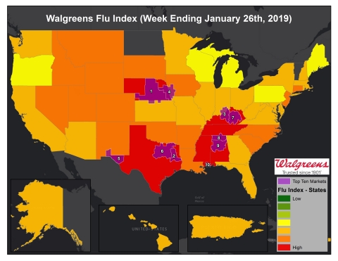 Walgreens Flu Index for week ending January 26, 2019. (Graphic: Business Wire)