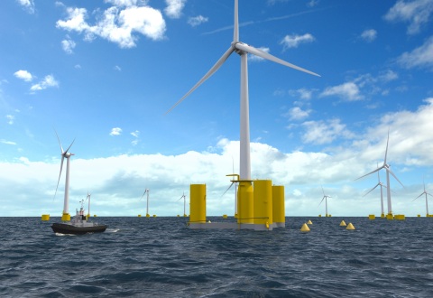 Floating wind turbines commercial farm copyright Naval Energies (Photo: Dassault Systèmes) 
