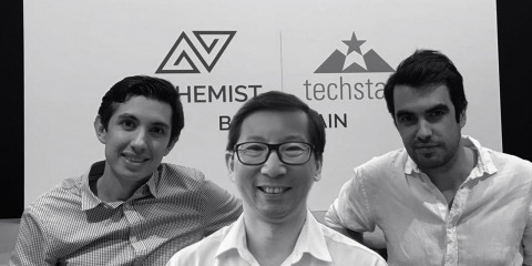 Embleema co-founders Nicolas Schmidt, Chief Product Officer, CEO Robert Chu and Alexis Normand, Head of Embleema Blockchain Consortium. (Photo: Business Wire)