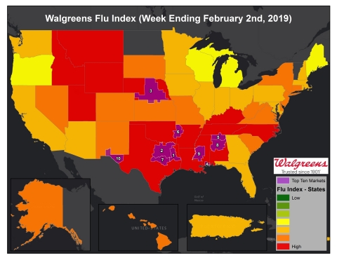 Walgreens Flu Index for week ending February 2, 2019. (Graphic: Business Wire)