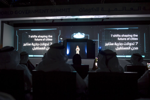 Vision of the Future. Crown Prince of Dubai, Sheikh Hamdan bin Mohammed Al Maktoum appears in hologr ... 