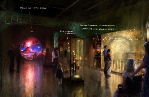 Concept illustration for “Magic and Motion” gallery. Photo courtesy of Academy Museum Foundation/Gallery Design, Rick Carter and Gallagher & Associates, Artist Illustration, Erik Tiemens